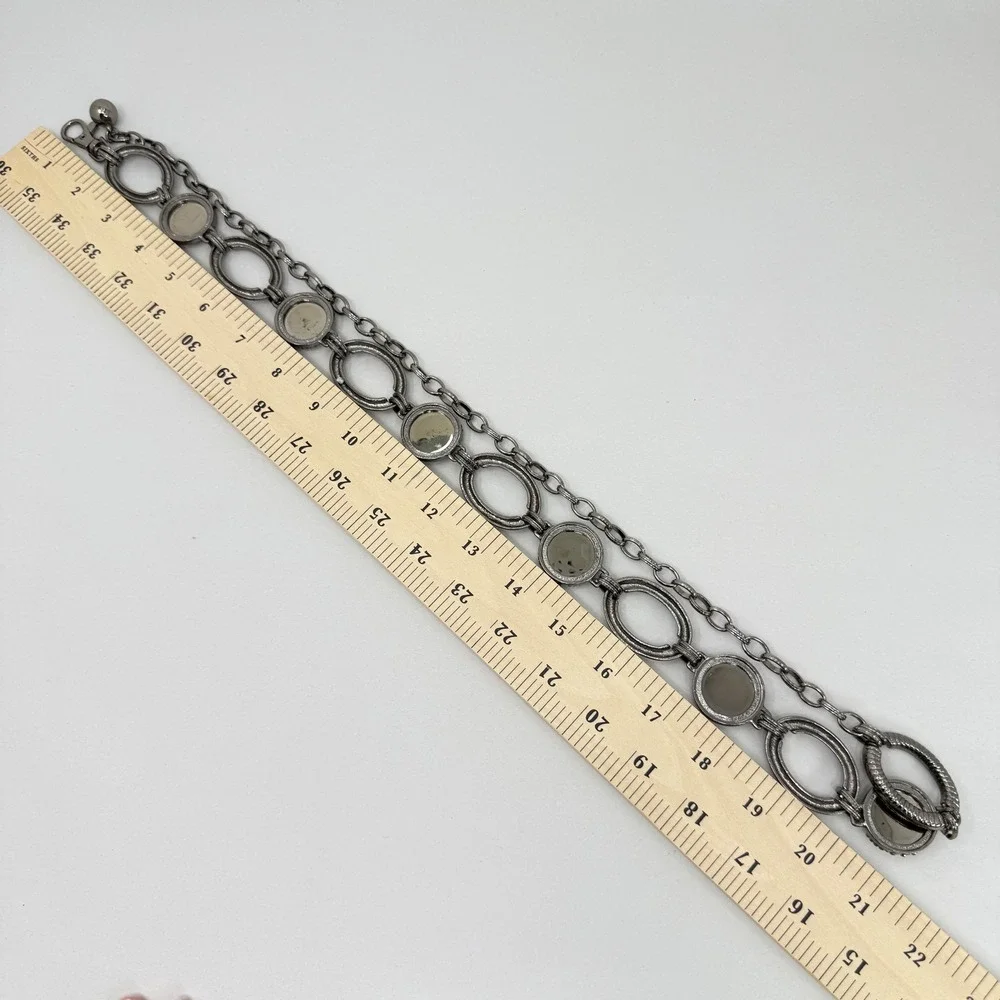 Gunmetal Chain‎ Link Belt with Large Faceted Grey Crystals and Textured Ovals